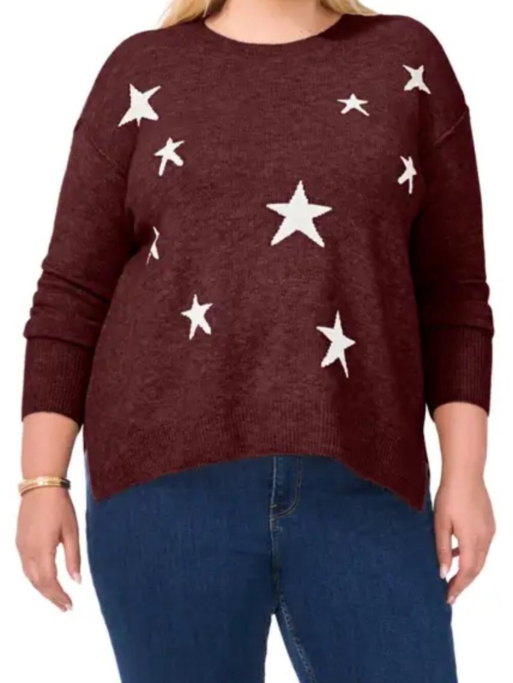 Vince Camuto Burgundy Port Star Motif Crewneck Sweater Academia 2X NWT